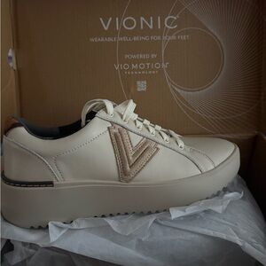 Vionic Women's Off-White Sneakers with Tan Accents